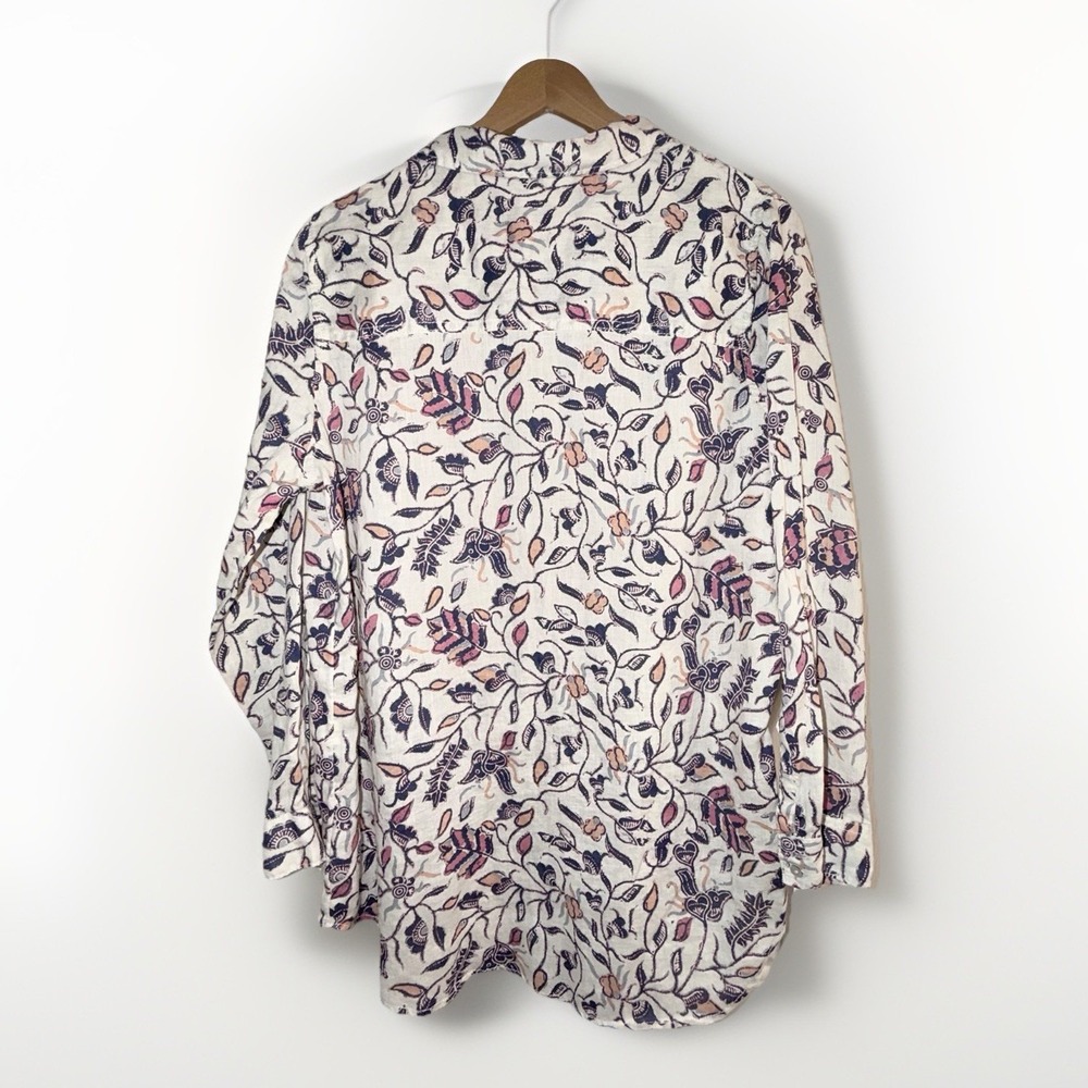 Rachel Zoe Women Linen Button Up Blouse Top Floral Hi-Low Hem Collar Size M - Picture 3 of 3